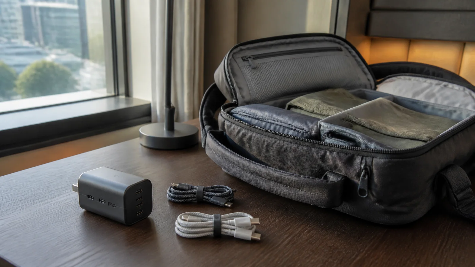 Packed insulated lunch bag beside a work tote and keys